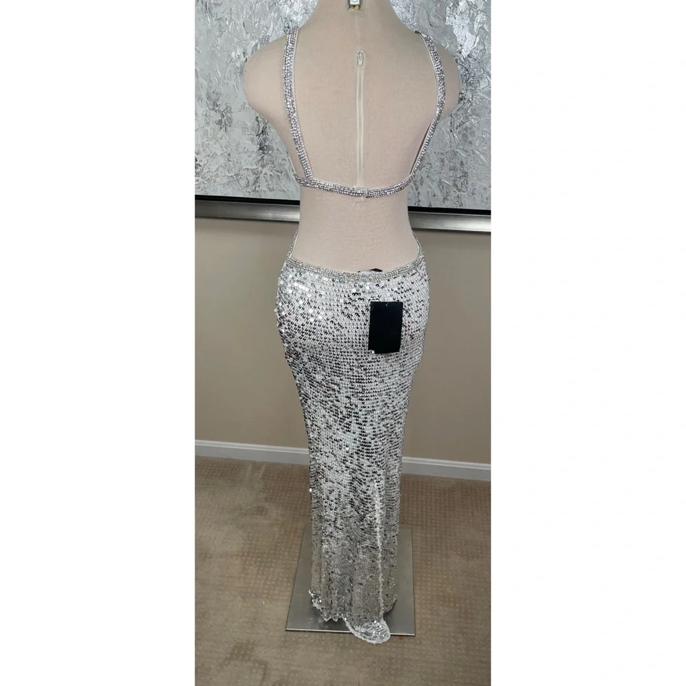 Retrofete Morgan Crystal and Sequin Embellished Cutout Crochet Maxi Dress Size S - Picture 8 of 10